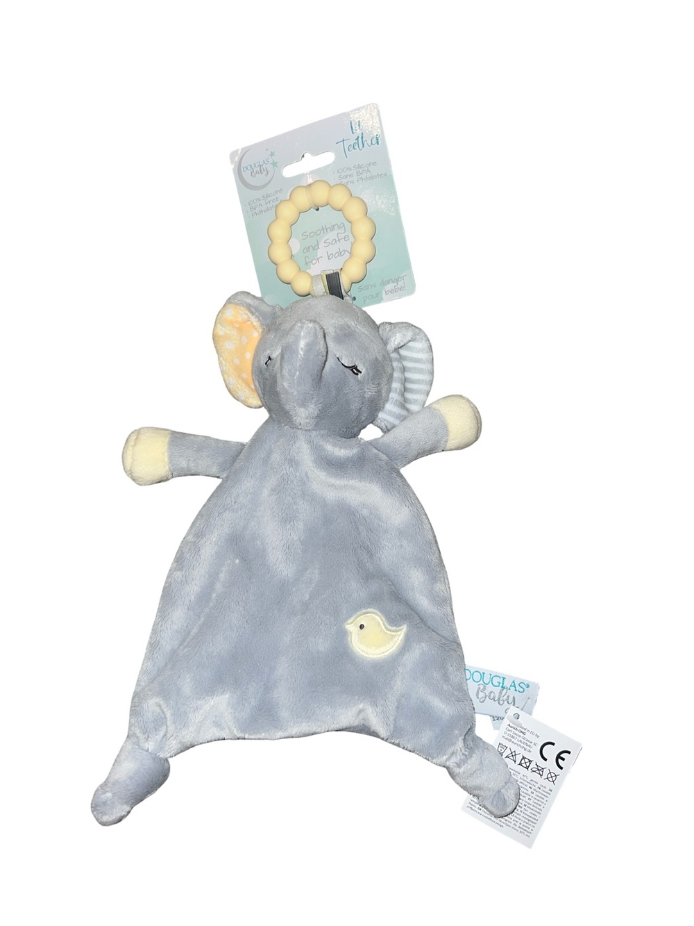 Douglas Baby Gray Elephant Teething Ring Lovey Security Blanket Plush unisex